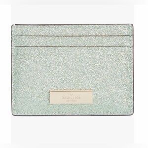 Kate Spade New York Sparkle Kenzie Glitter Card Case Seawater Mint Green OS NIB
